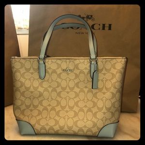 Coach Signature Tote Powder blue accents